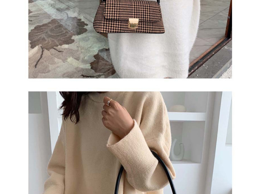 Fashion Brown Printed Houndstooth Lock Shoulder Bag,Messenger bags