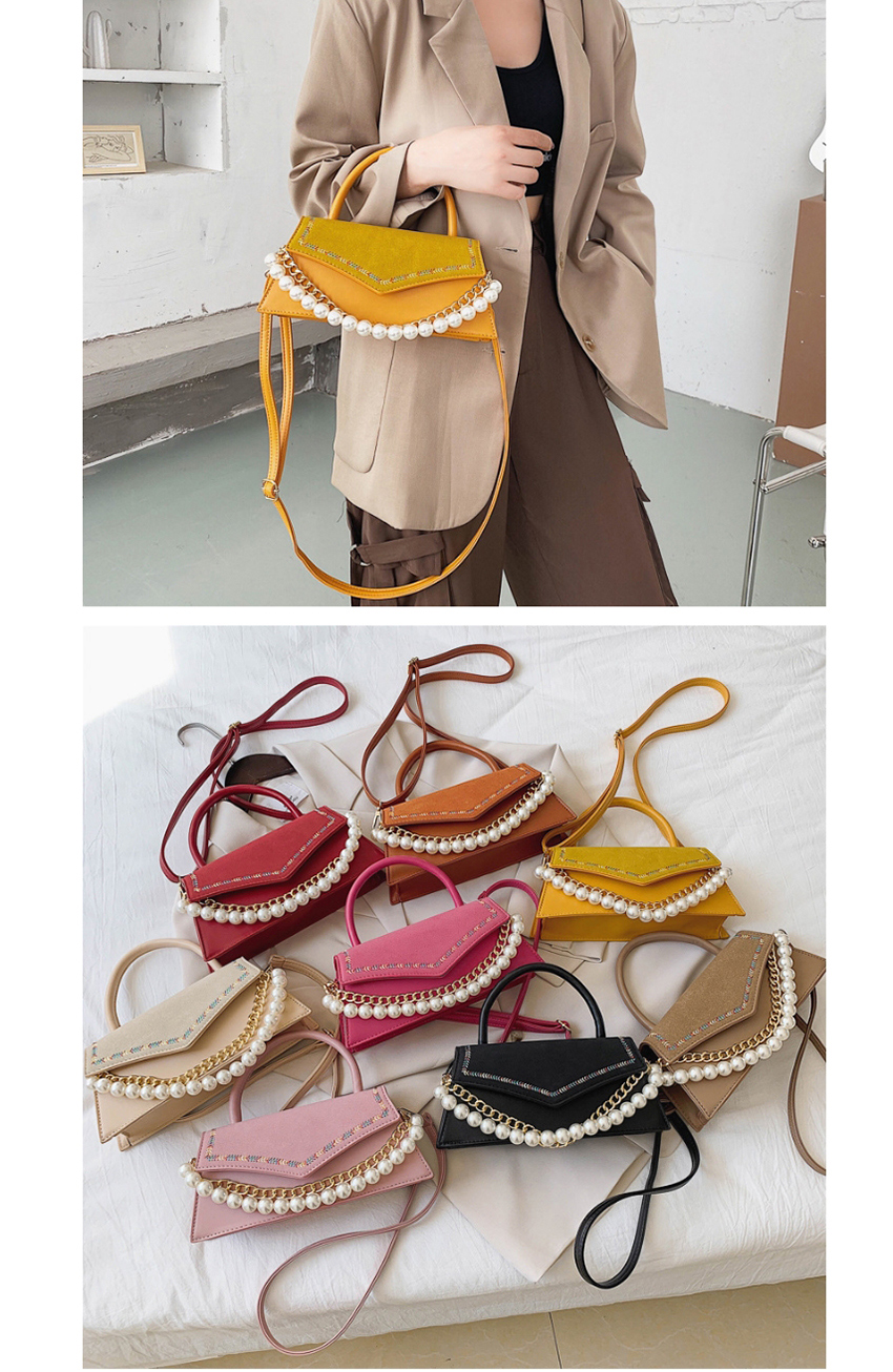 Fashion Yellow Pearl Chain Embroidery Thread Flap Crossbody Shoulder Bag,Messenger bags