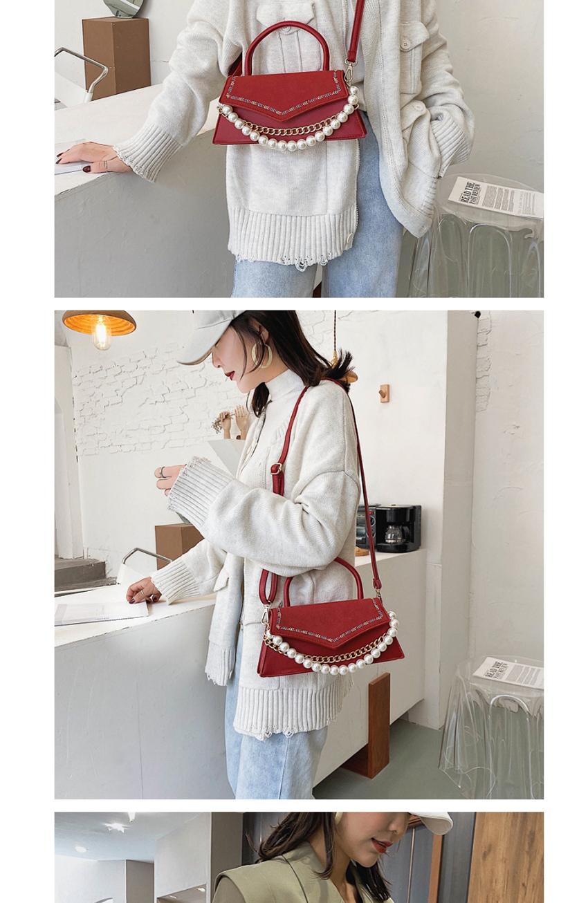 Fashion Rose Red Pearl Chain Embroidery Thread Flap Crossbody Shoulder Bag,Messenger bags