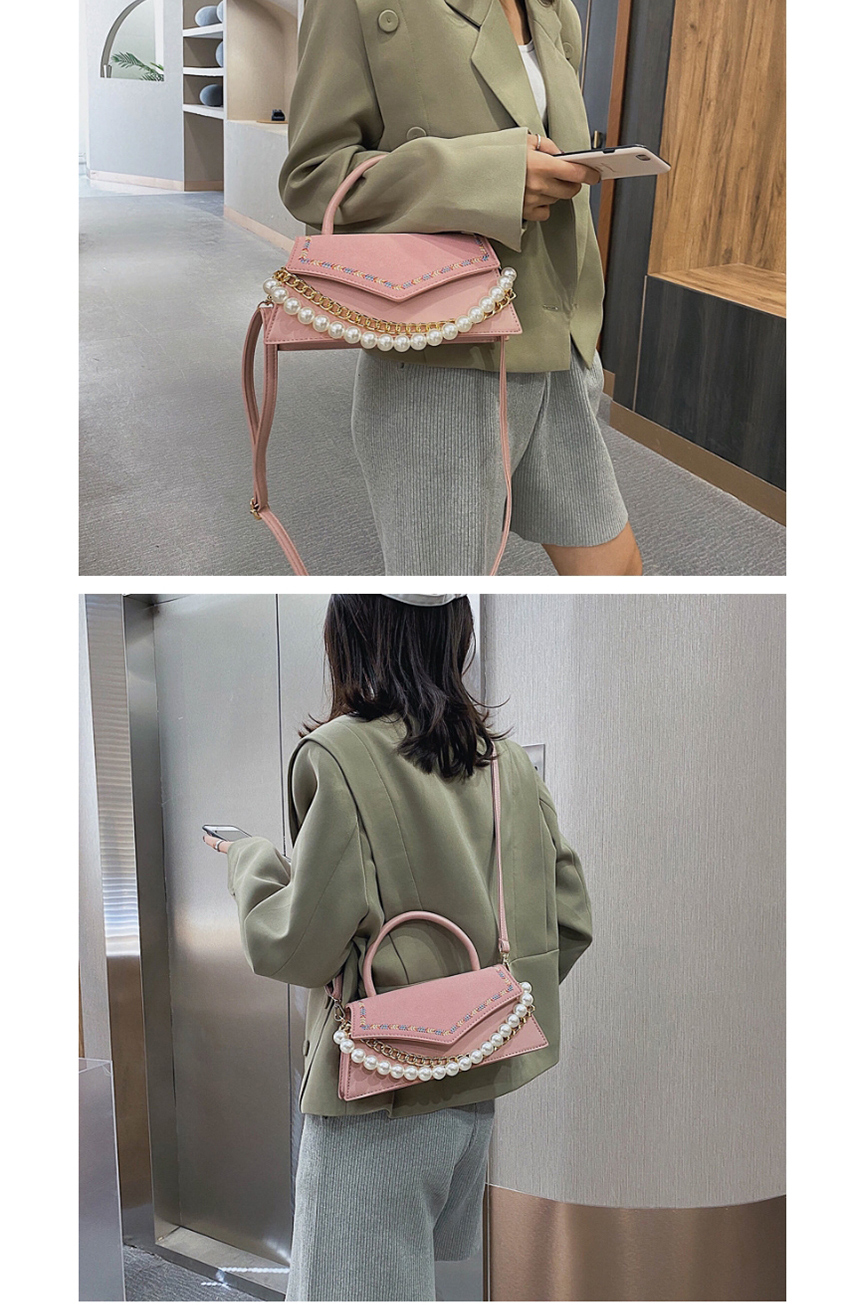 Fashion Brown Pearl Chain Embroidery Thread Flap Crossbody Shoulder Bag,Messenger bags