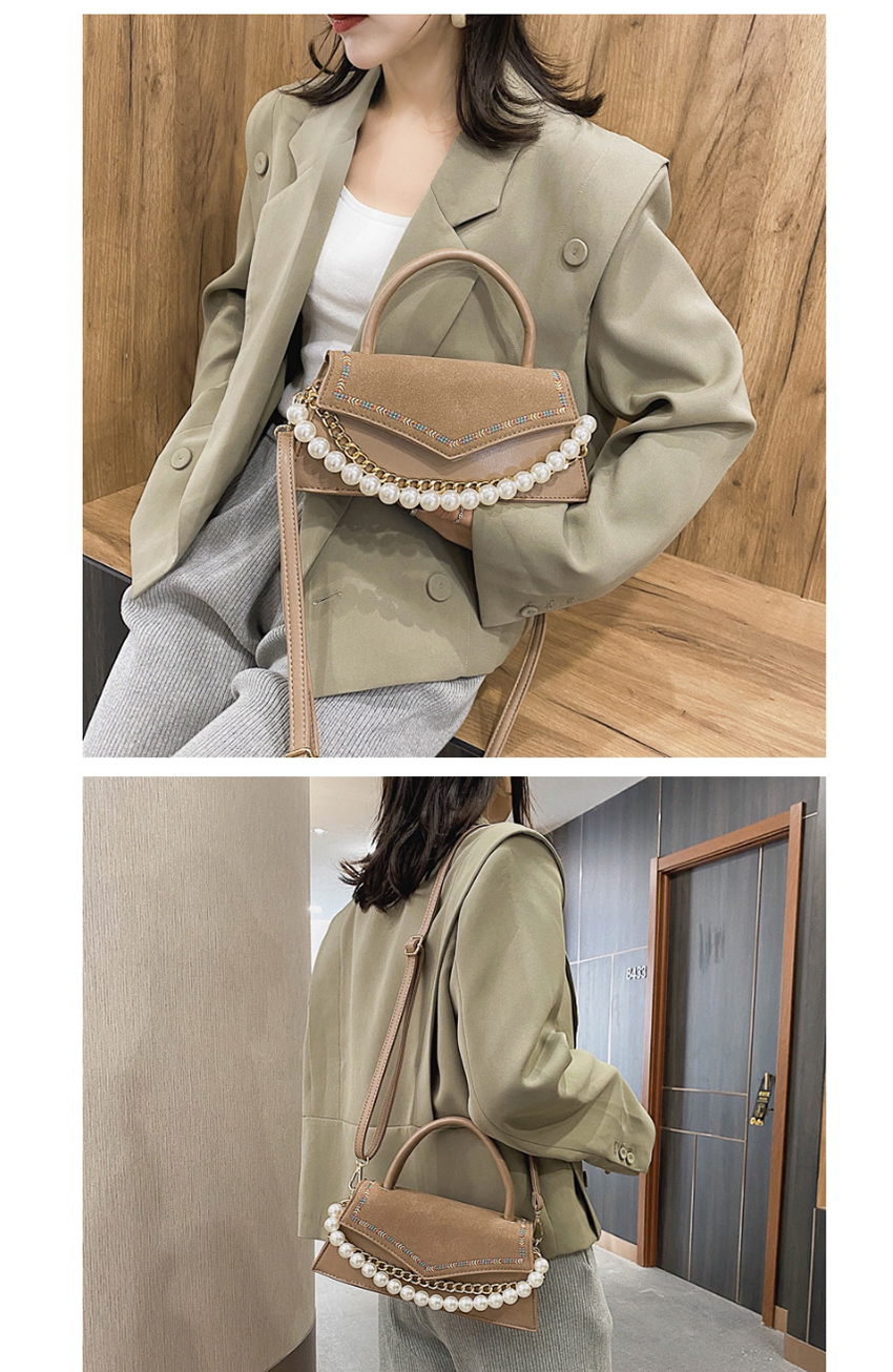 Fashion Brown Pearl Chain Embroidery Thread Flap Crossbody Shoulder Bag,Messenger bags