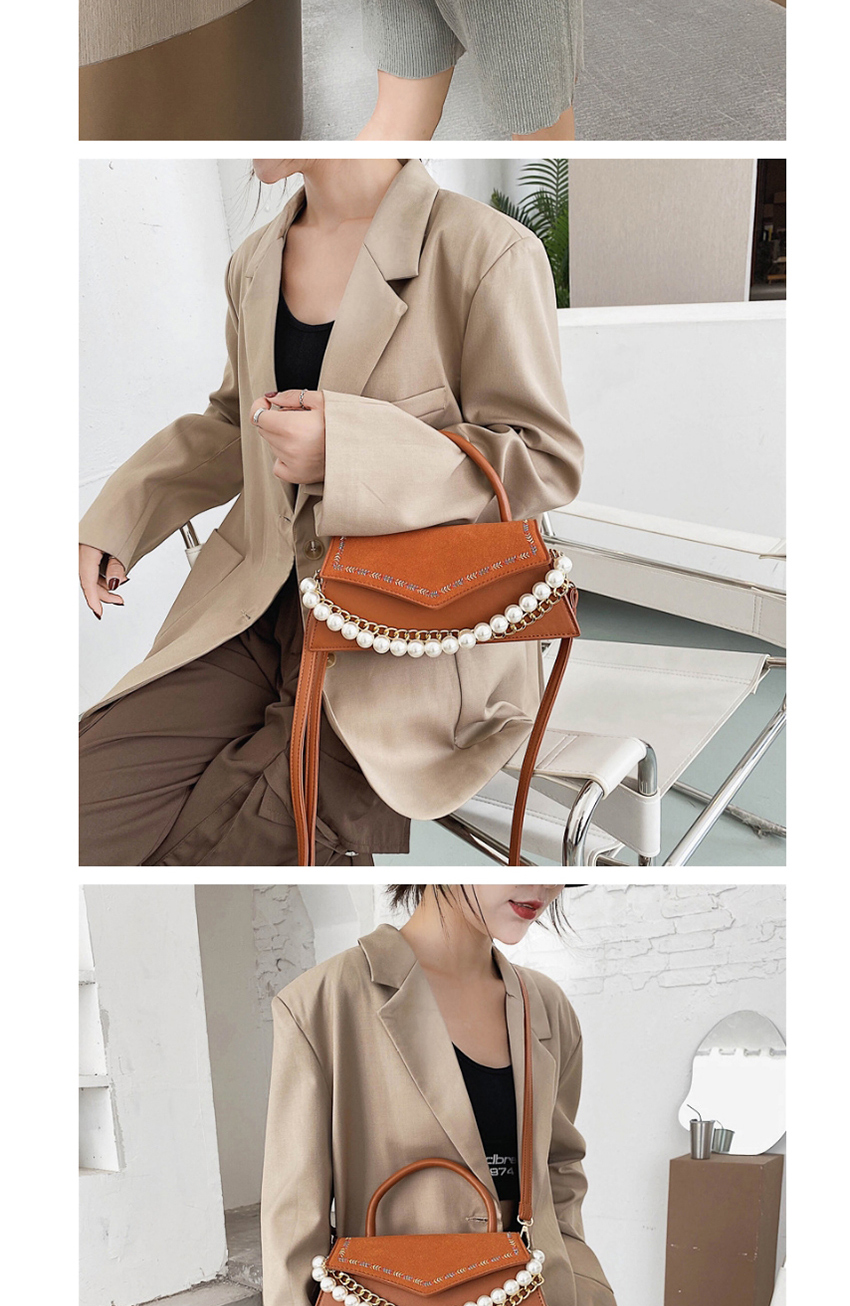 Fashion Khaki Pearl Chain Embroidery Thread Flap Crossbody Shoulder Bag,Messenger bags