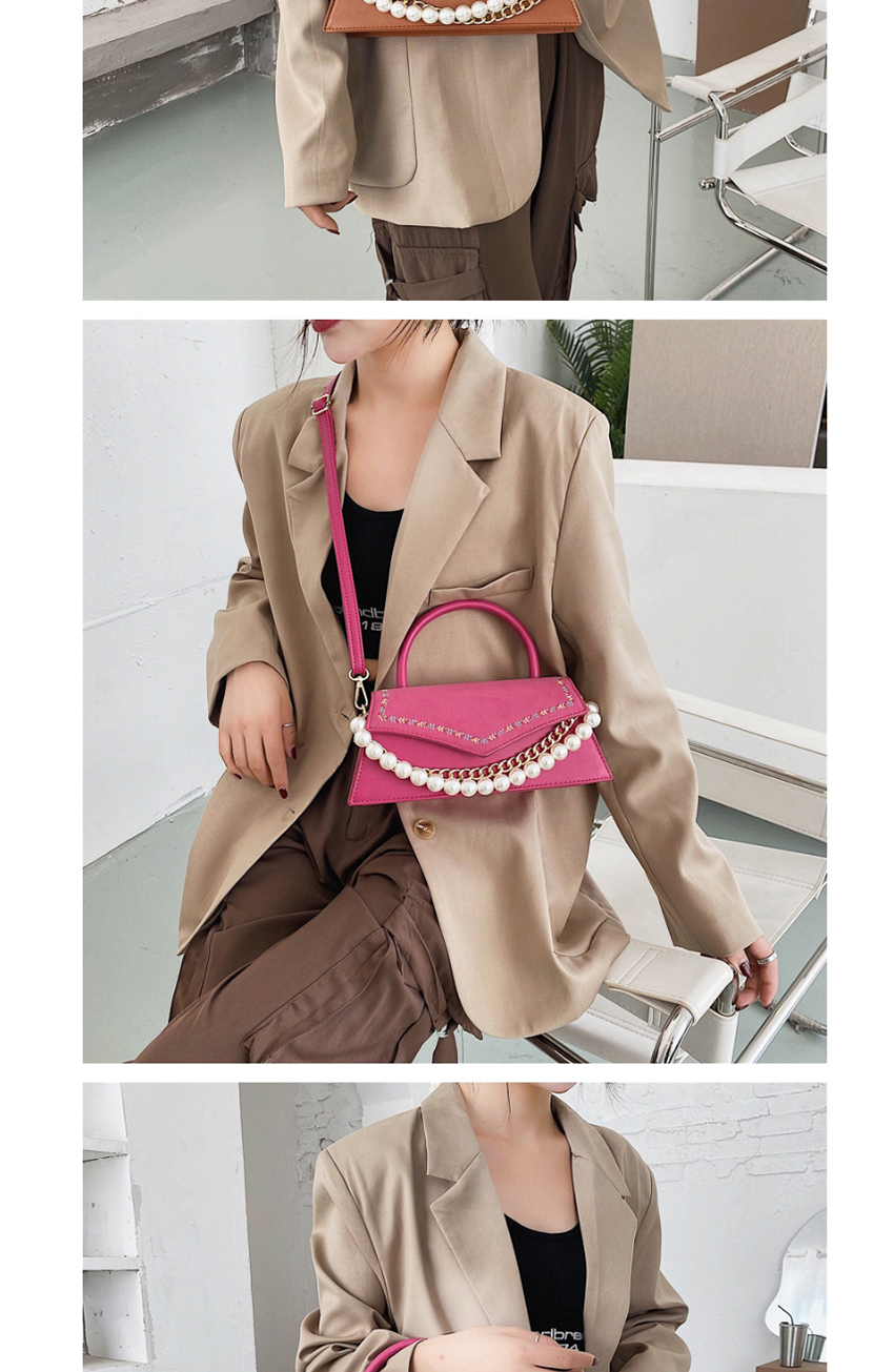 Fashion Pink Pearl Chain Embroidery Thread Flap Crossbody Shoulder Bag,Messenger bags