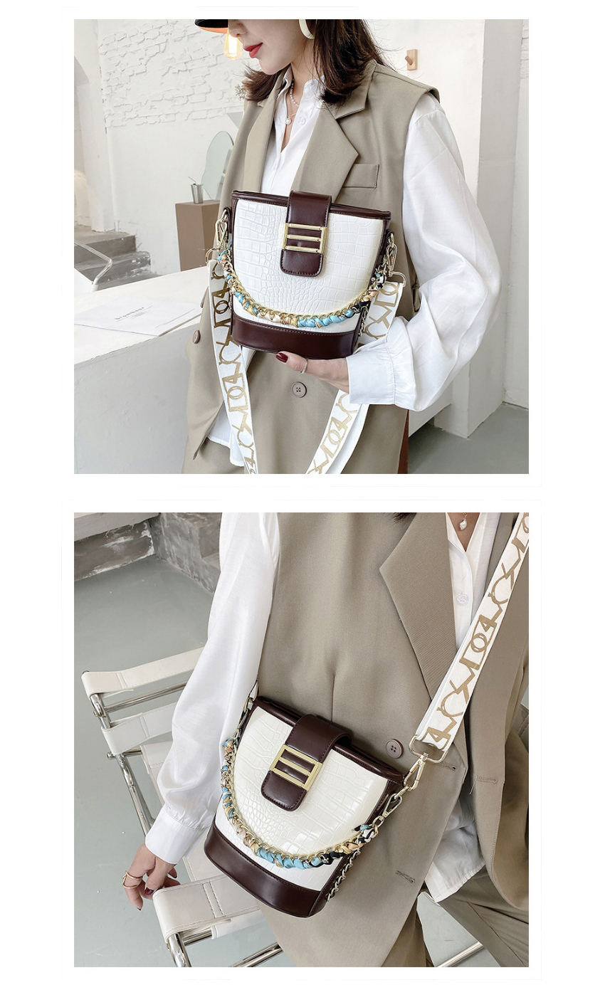 Fashion Beige Stone Pattern Contrast Chain Diagonal Shoulder Bag,Messenger bags