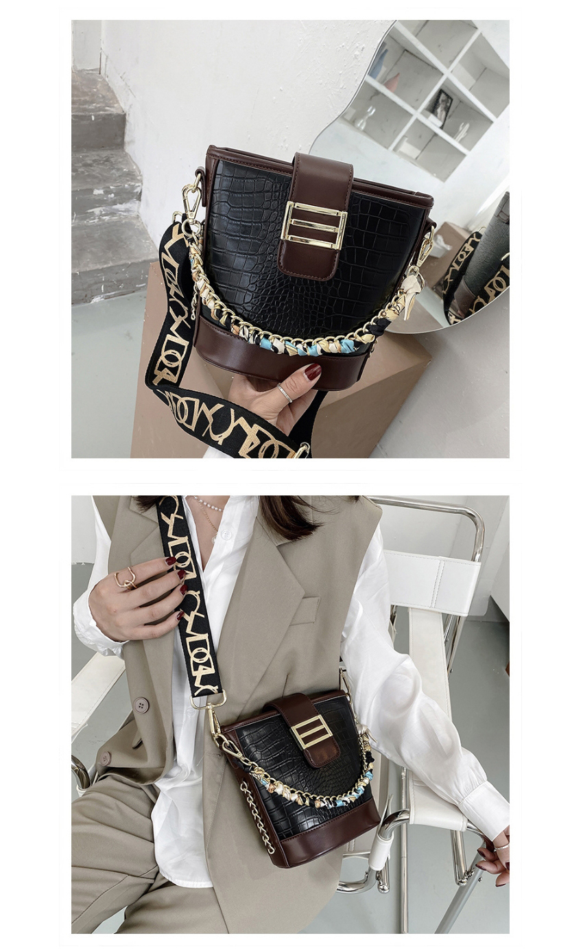 Fashion Khaki Stone Pattern Contrast Chain Diagonal Shoulder Bag,Messenger bags