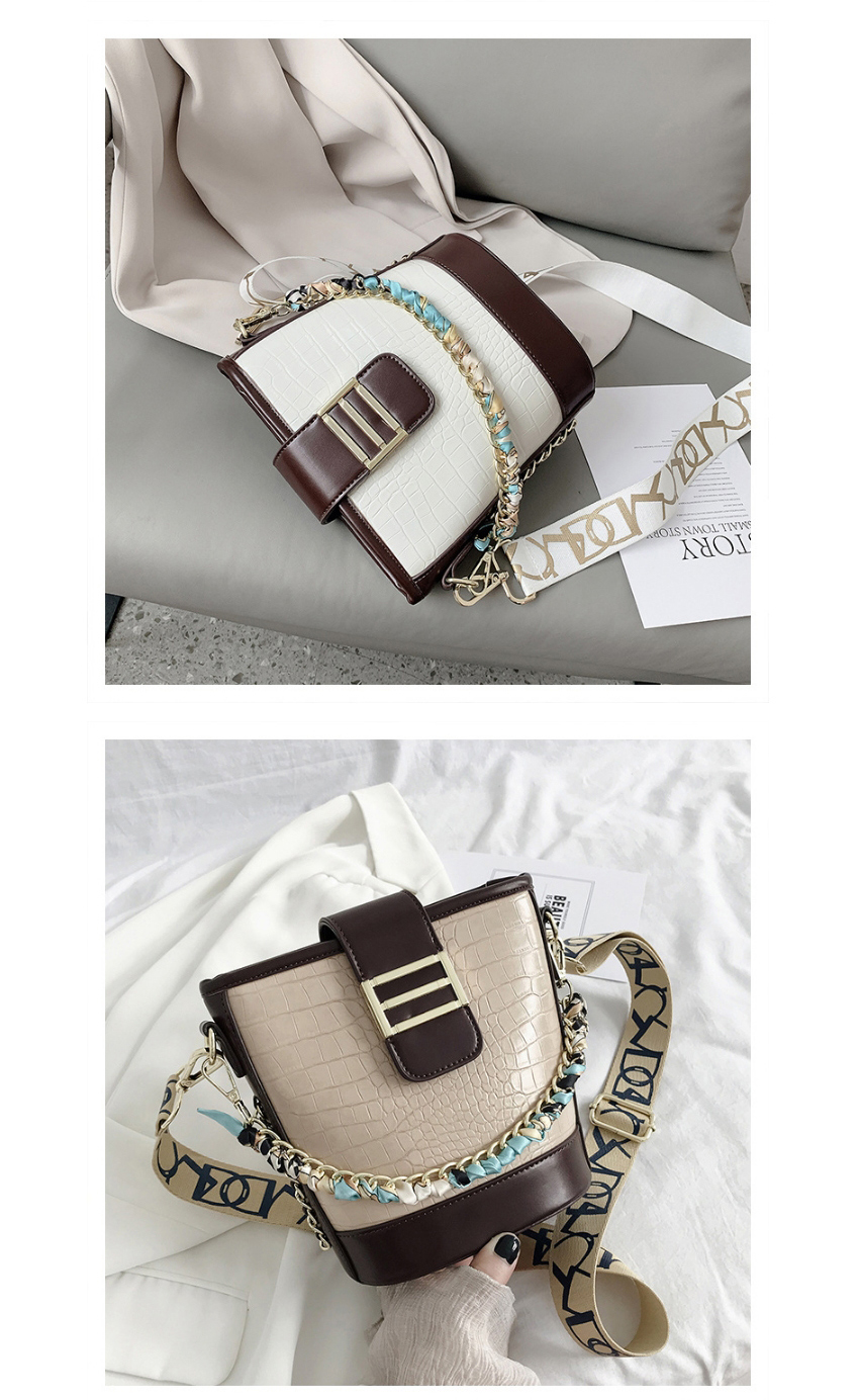 Fashion White Stone Pattern Contrast Chain Diagonal Shoulder Bag,Messenger bags