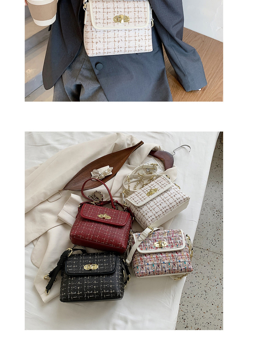 Fashion Black Striped Chain Lock Diagonal Shoulder Bag,Messenger bags