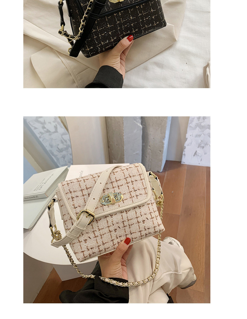 Fashion White Striped Chain Lock Diagonal Shoulder Bag,Messenger bags
