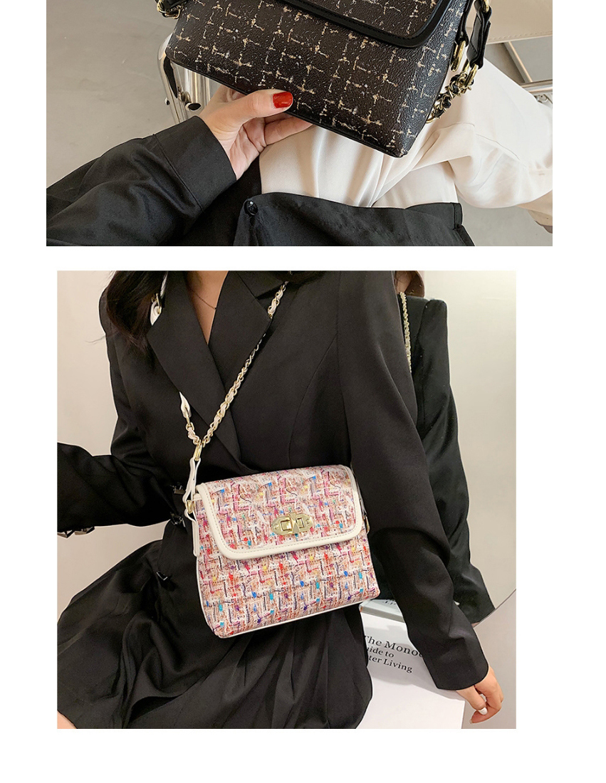 Fashion Black Striped Chain Lock Diagonal Shoulder Bag,Messenger bags