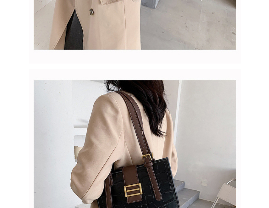Fashion Black Contrast Stone Pattern Lock Diagonal Shoulder Bag,Messenger bags