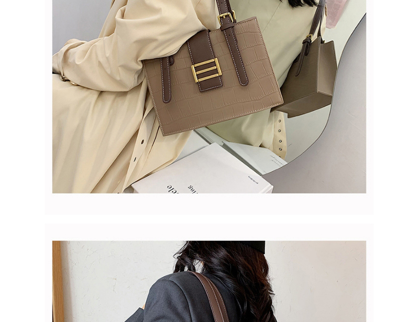 Fashion Khaki Contrast Stone Pattern Lock Diagonal Shoulder Bag,Messenger bags