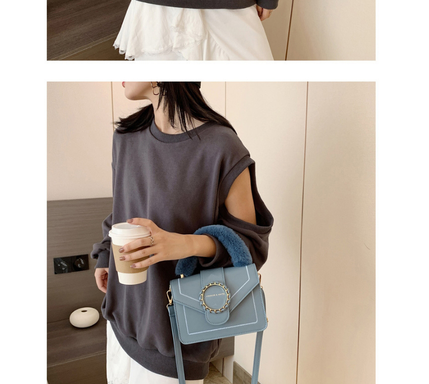 Fashion Blue Lock Flap Embroidered Thread Crossbody Shoulder Bag,Messenger bags