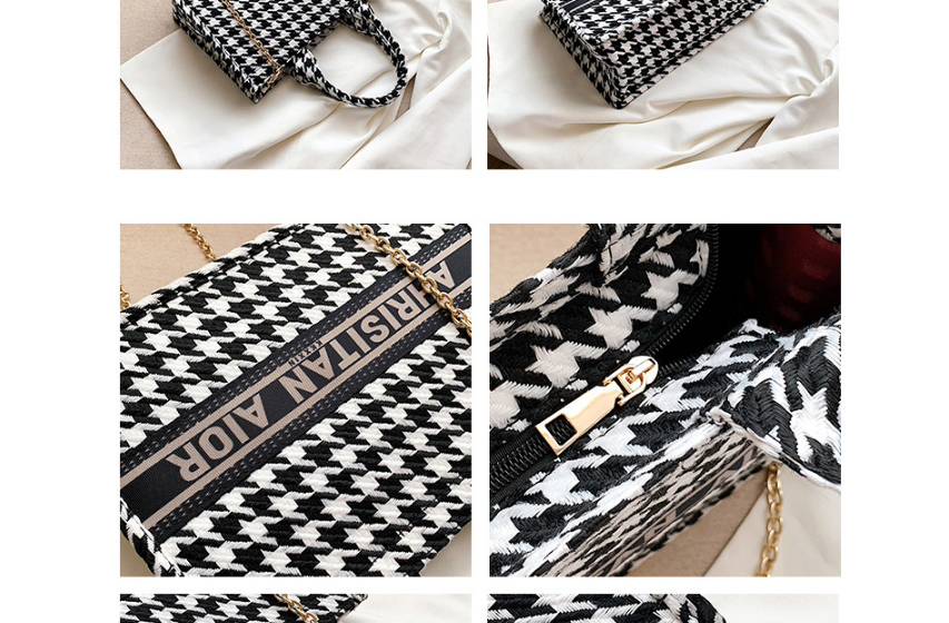 Fashion Black Check Chain Print Shoulder Bag,Messenger bags
