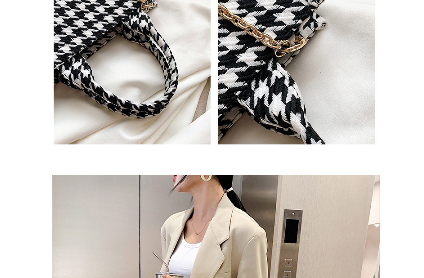 Fashion Small Black Check Chain Print Shoulder Bag,Messenger bags