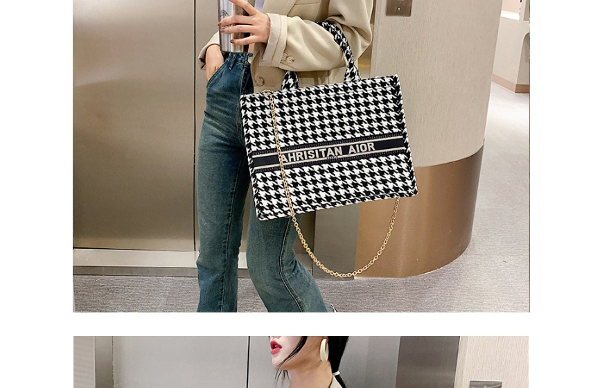 Fashion Black Check Chain Print Shoulder Bag,Messenger bags