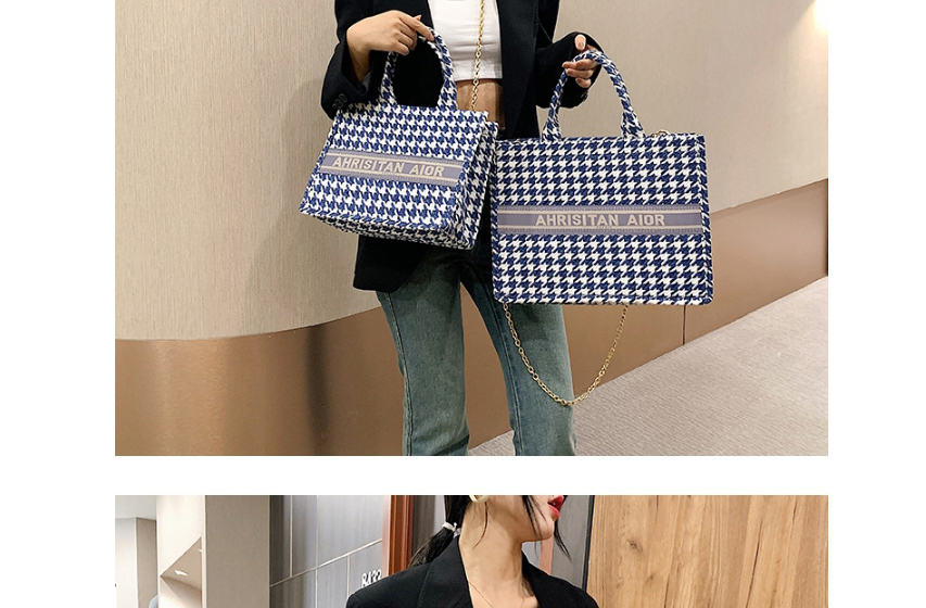 Fashion Blue Check Chain Print Shoulder Bag,Messenger bags