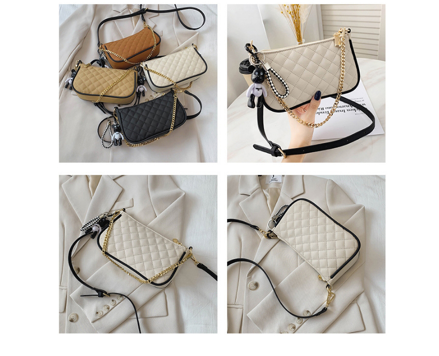 Fashion Brown Embroidered Chain Edging Diagonal Shoulder Bag,Messenger bags