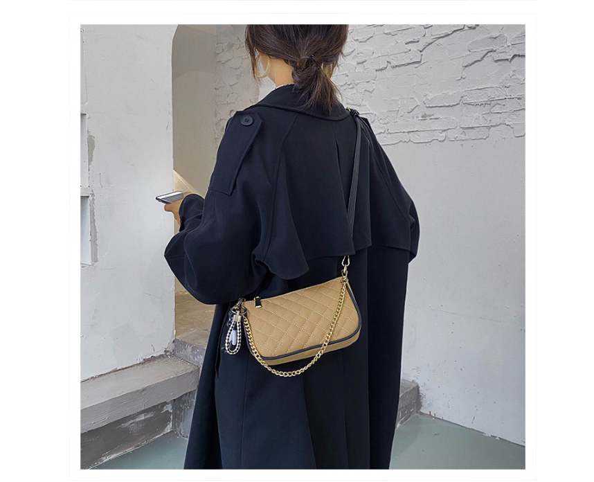 Fashion Brown Embroidered Chain Edging Diagonal Shoulder Bag,Messenger bags