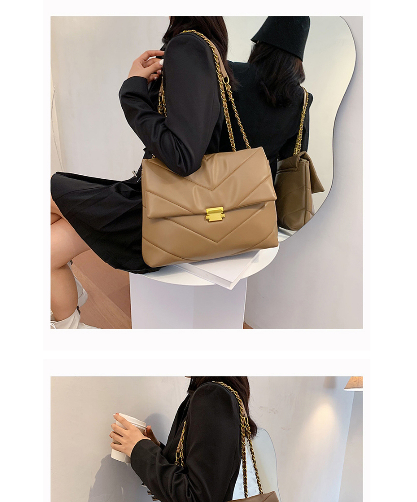 Fashion Caramel Colour Stitching Chain Lock Diagonal Shoulder Bag,Messenger bags