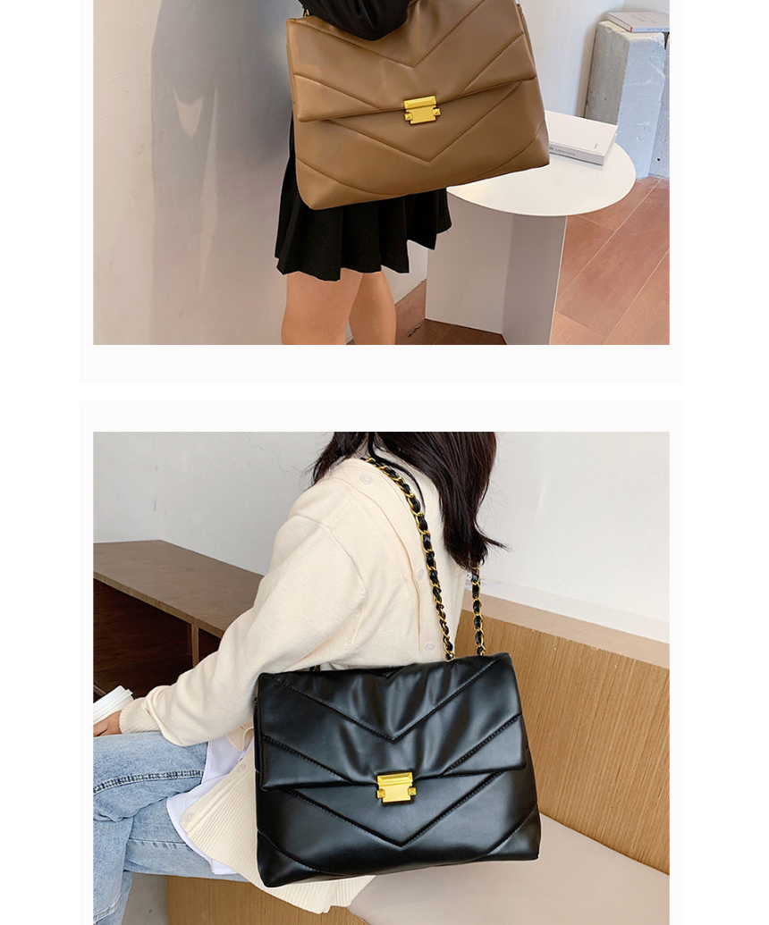 Fashion Black Stitching Chain Lock Diagonal Shoulder Bag,Messenger bags