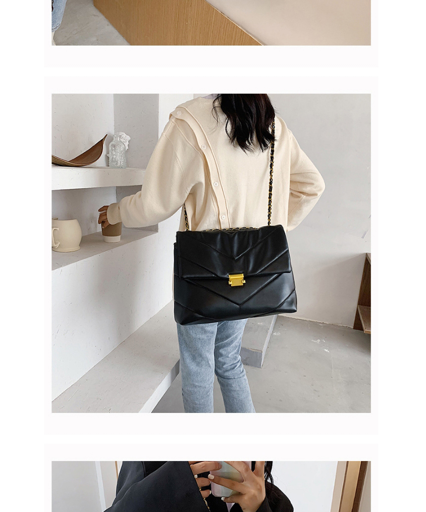Fashion White Stitching Chain Lock Diagonal Shoulder Bag,Messenger bags