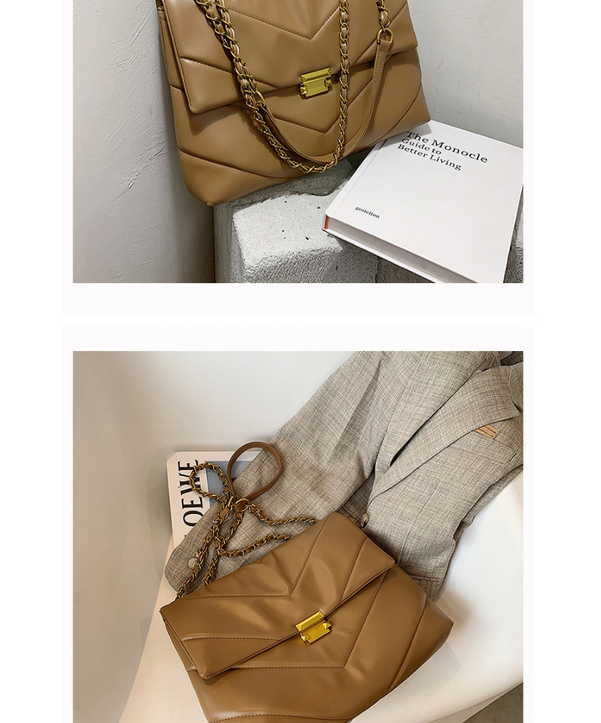 Fashion Black Stitching Chain Lock Diagonal Shoulder Bag,Messenger bags