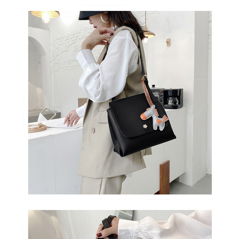 Fashion Black Large-capacity Stitching Flower Diagonal Shoulder Bag,Messenger bags