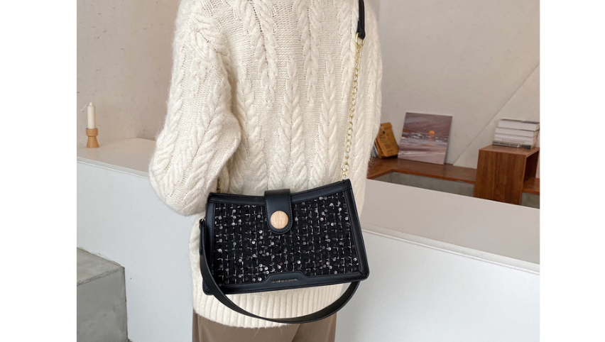 Fashion Black Stitching Woolen Bronzing Letters Crossbody Shoulder Bag,Messenger bags