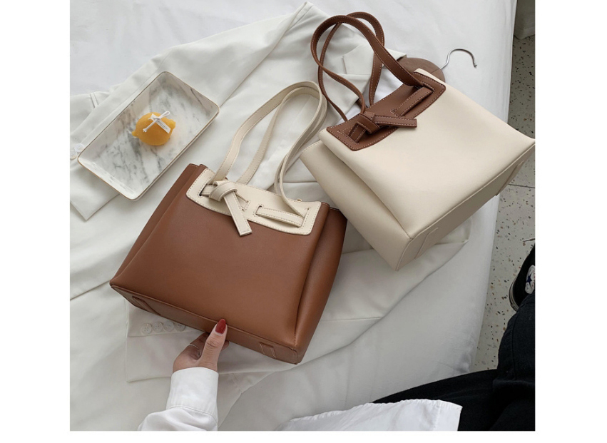 Fashion Brown Contrast Stitching Knotted Diagonal Shoulder Bag,Messenger bags