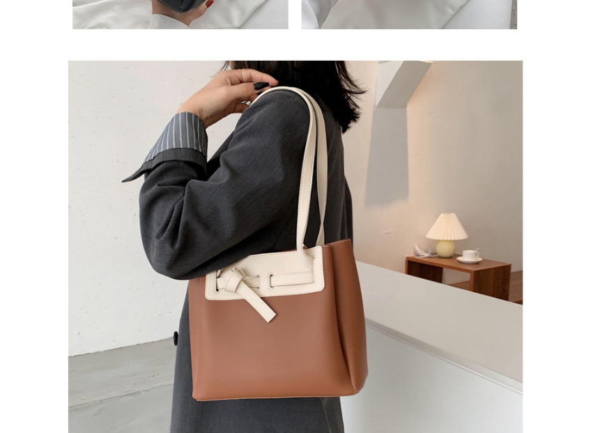 Fashion Brown Contrast Stitching Knotted Diagonal Shoulder Bag,Messenger bags