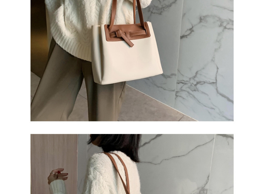 Fashion Beige Contrast Stitching Knotted Diagonal Shoulder Bag,Messenger bags