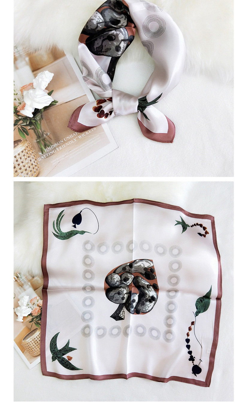 Fashion Peach Heart Bird Noodle Mulberry Silk Print Geometric Knotted Small Square Scarf,Thin Scaves