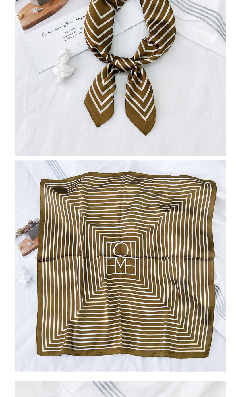 Fashion Hourglass Love Brown Striped Silk Imitation Printing Geometric Small Square Scarf,Thin Scaves