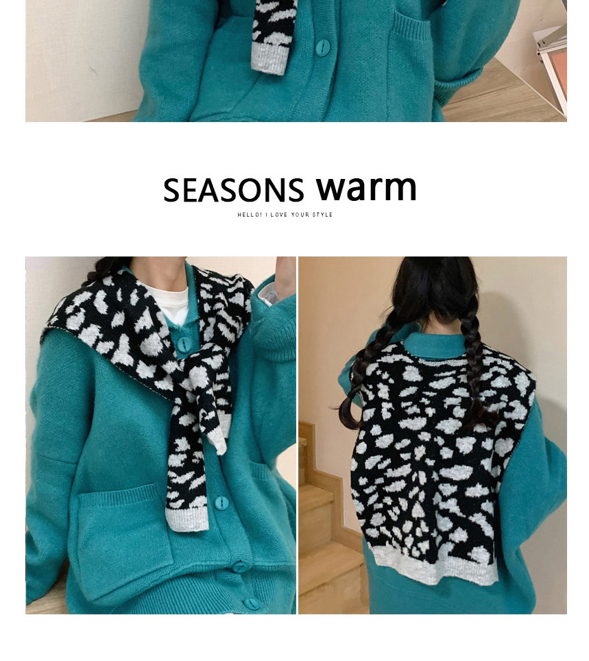 Fashion Leopard Black Grey Split Wool Knit Leopard Print Shawl Scarf,knitting Wool Scaves