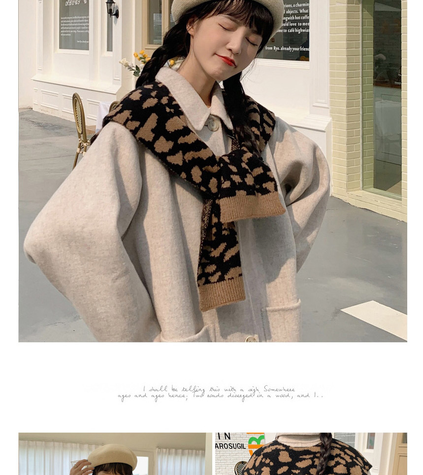Fashion Leopard Black Grey Split Wool Knit Leopard Print Shawl Scarf,knitting Wool Scaves
