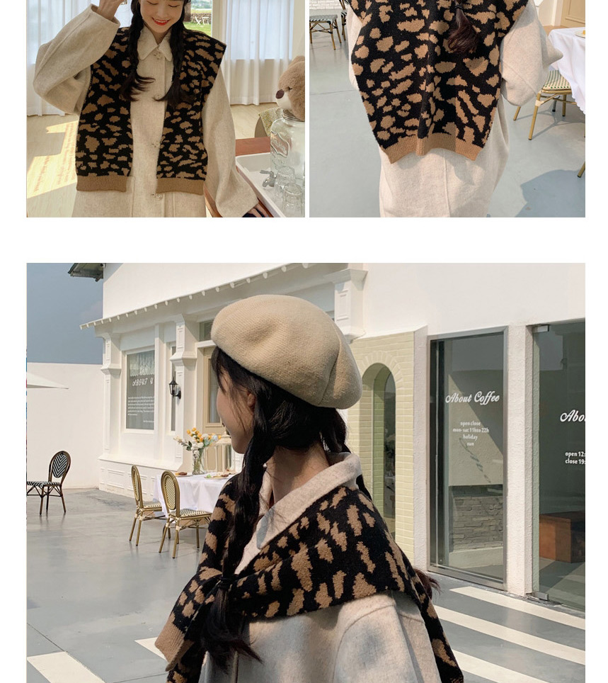 Fashion Leopard Camel Split Wool Knit Leopard Print Shawl Scarf,knitting Wool Scaves