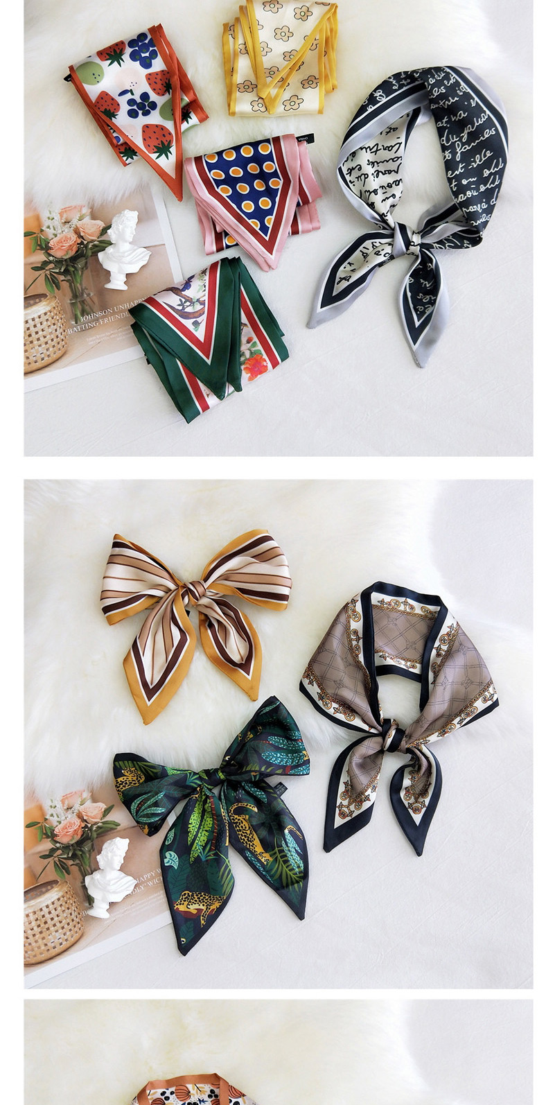 Fashion Smile Brown Double-sided Sharp Corners Narrow Strip Printing Small Scarf,Thin Scaves