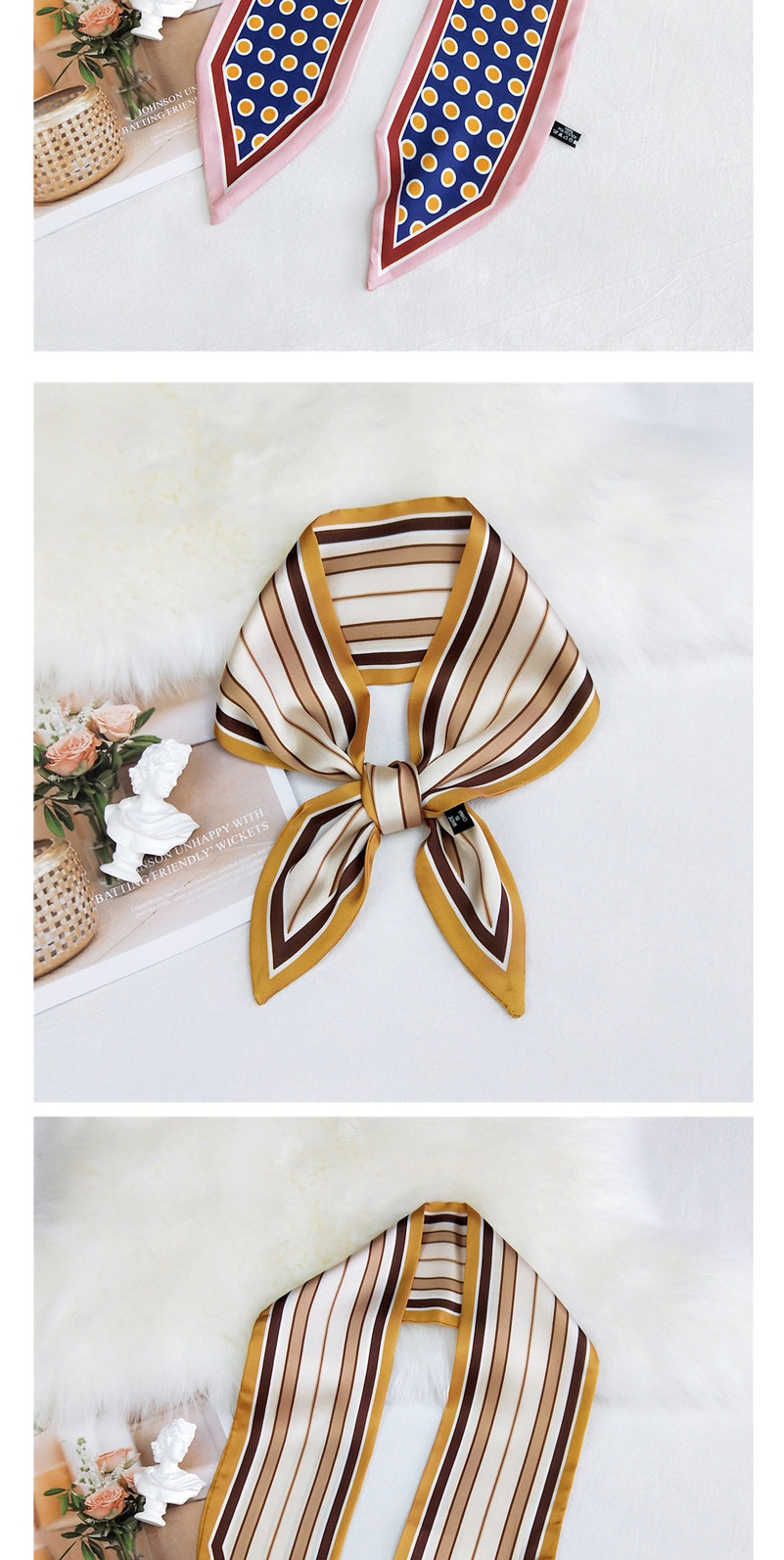 Fashion Five Petal Flower Blue Double-sided Sharp Corners Narrow Strip Printing Small Scarf,Thin Scaves