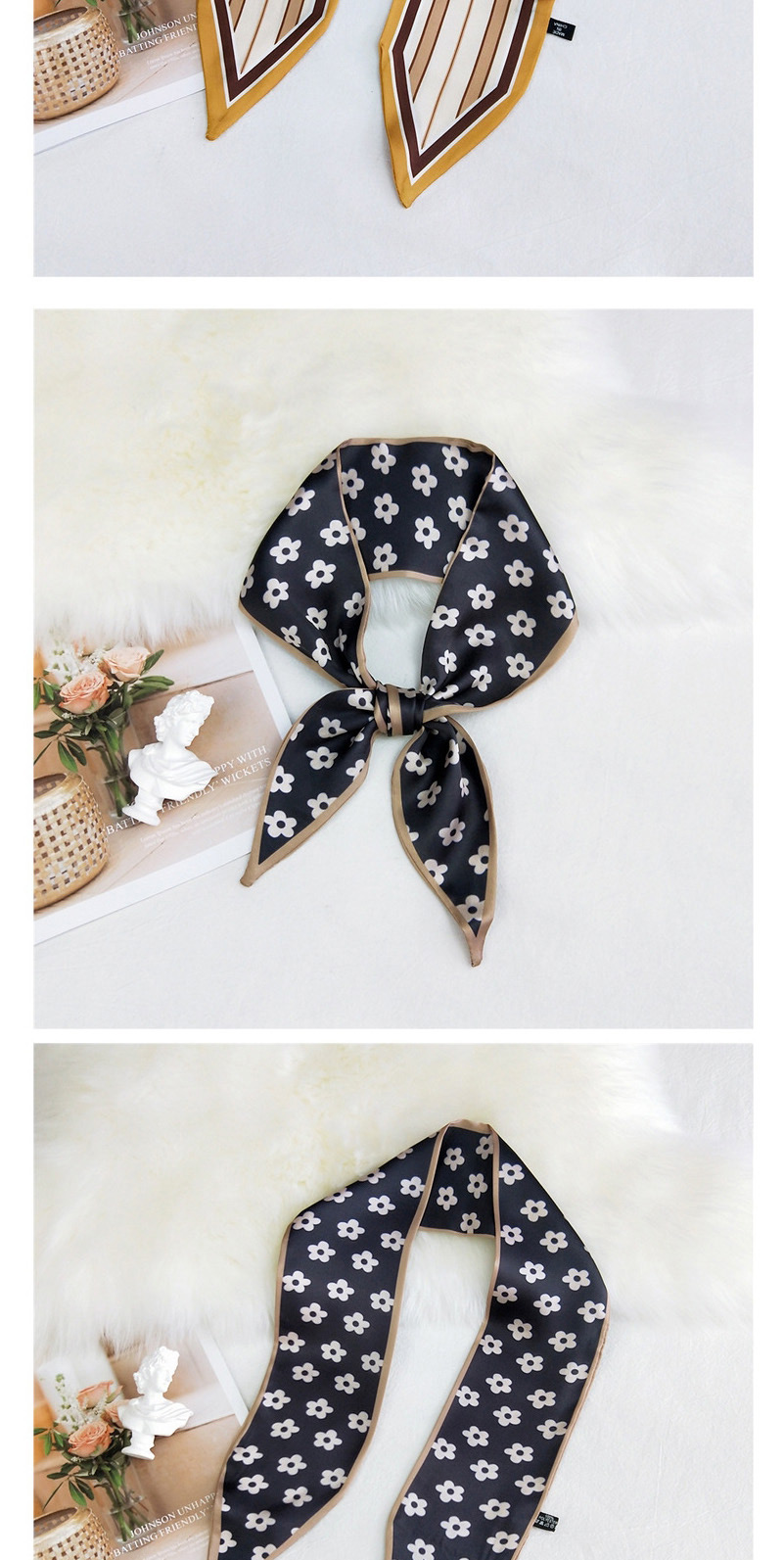 Fashion Smile Black Double-sided Sharp Corners Narrow Strip Printing Small Scarf,Thin Scaves