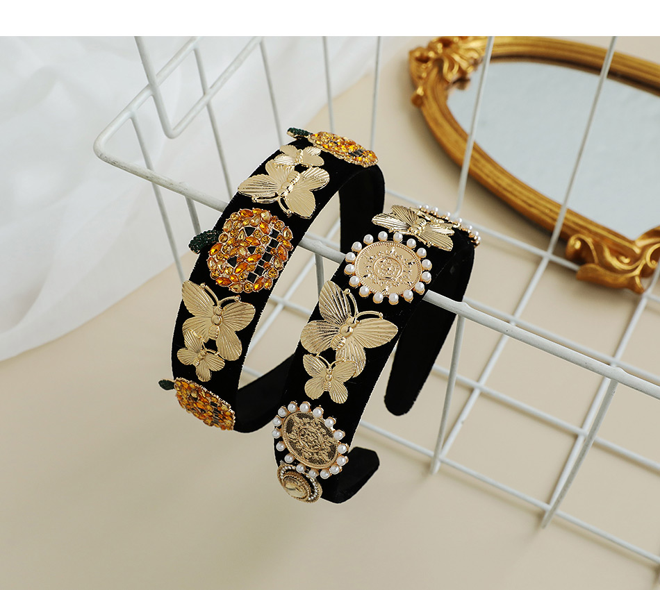 Fashion Black Fabric Alloy Diamond-studded Butterfly Pumpkin Headband,Head Band