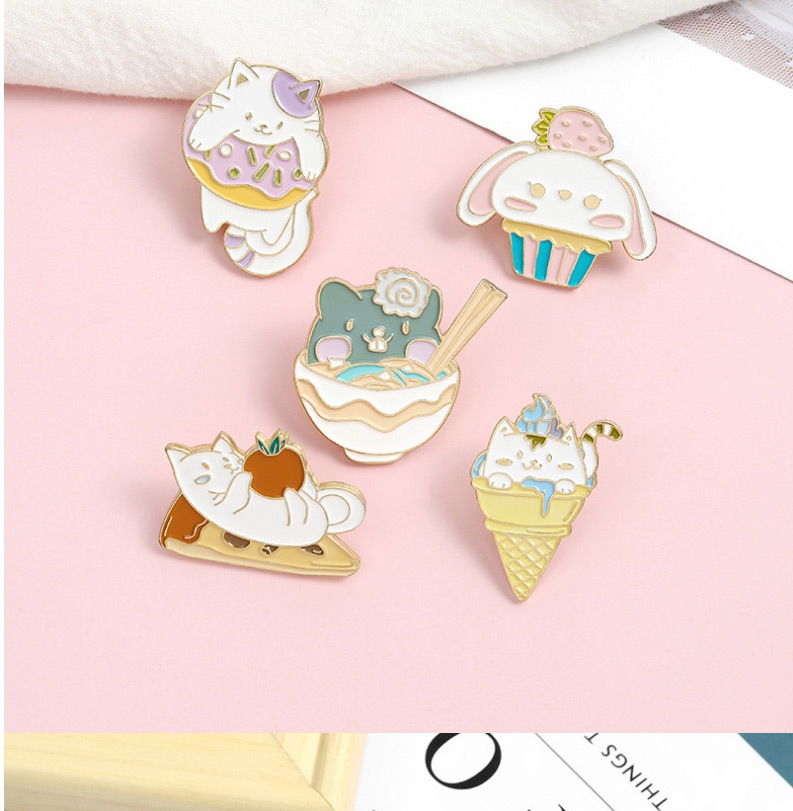 Fashion Ice Cream Cat Alloy Oil Drip Geometric Brooch,Korean Brooches