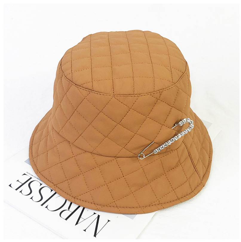 Fashion Camel Down Lightweight Fabric Checked Paperclip Fisherman Hat,Sun Hats