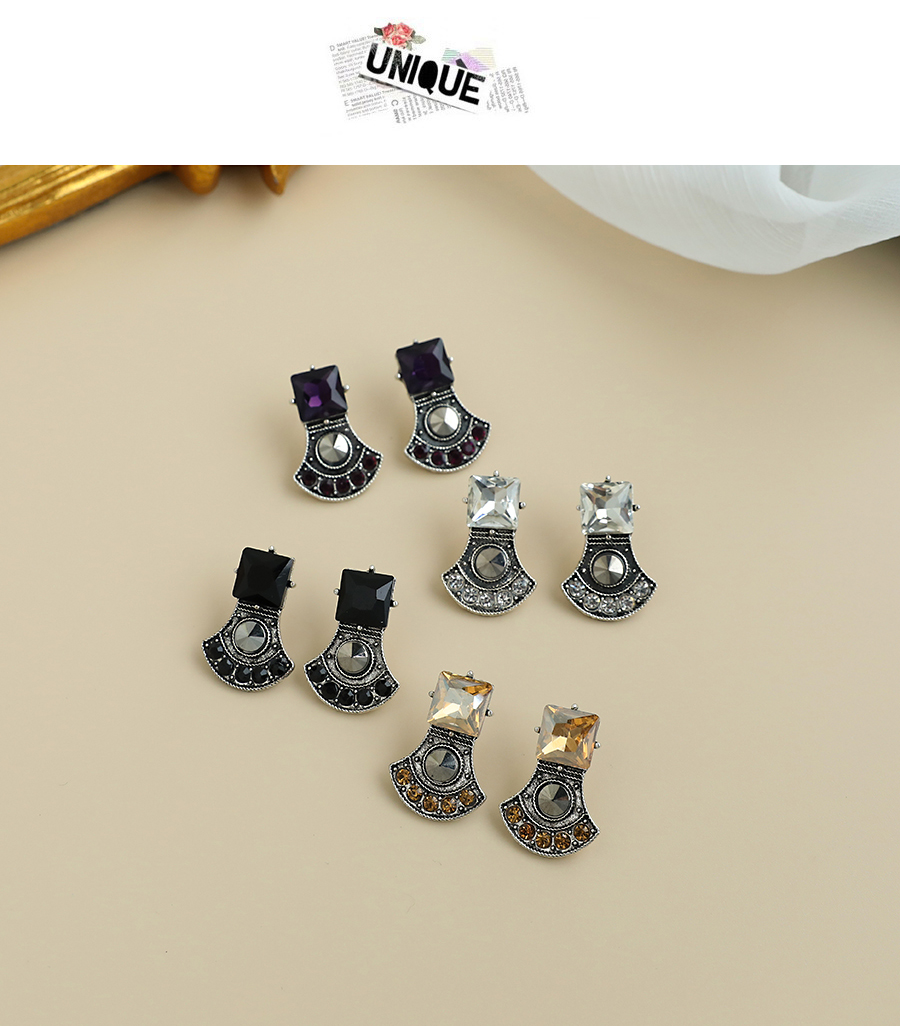 Fashion Purple Alloy Diamond Geometric Shape Earrings,Stud Earrings