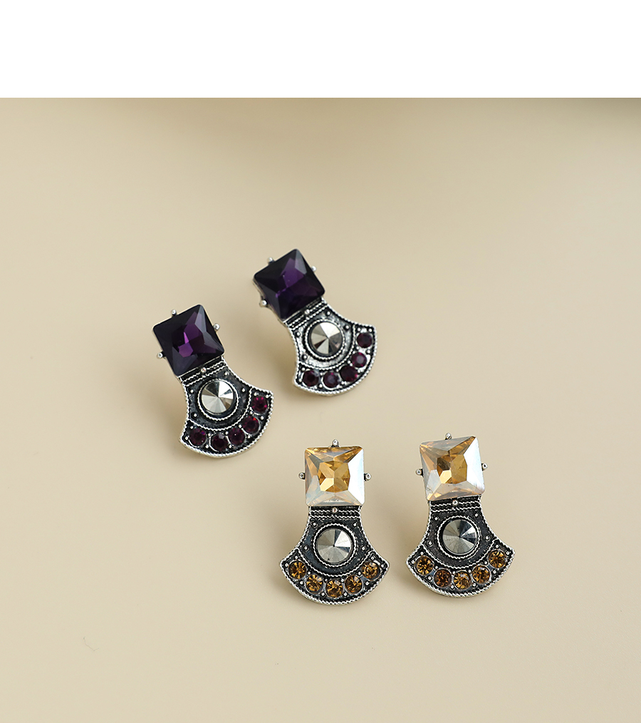 Fashion Purple Alloy Diamond Geometric Shape Earrings,Stud Earrings