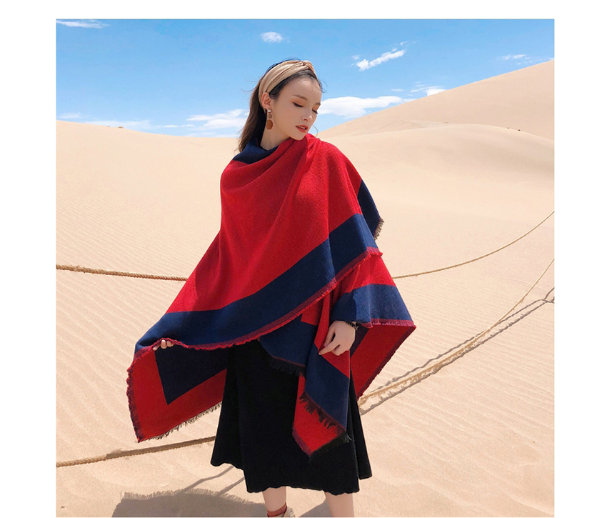 Fashion Brick Red Solid Color Border Knitted Imitation Cashmere Split Long Shawl,knitting Wool Scaves