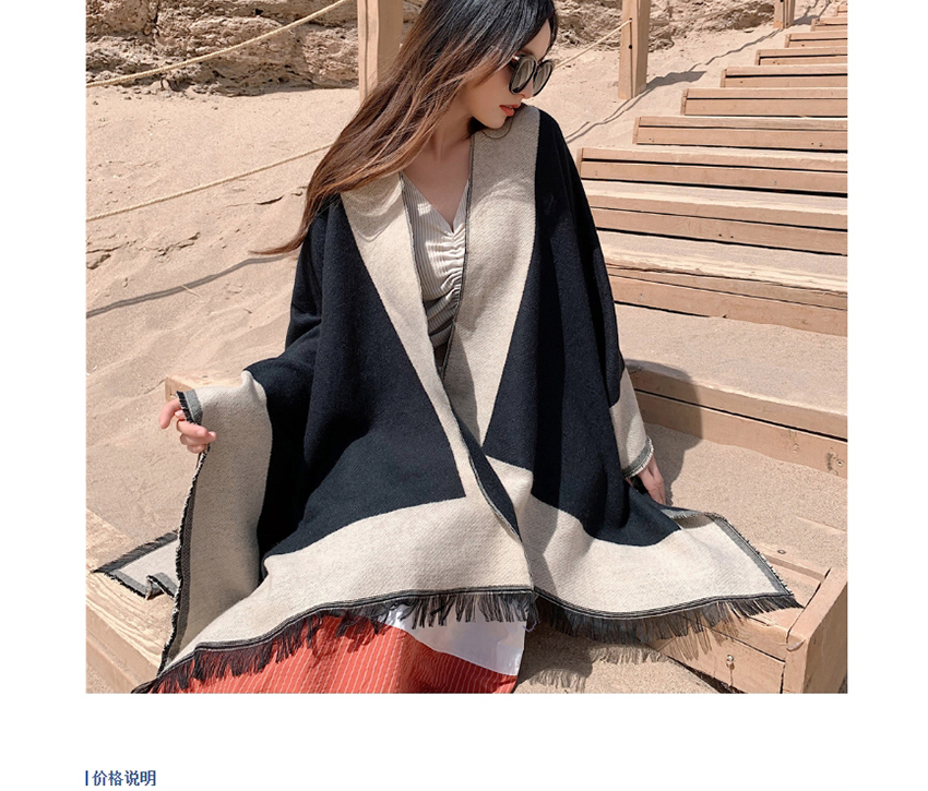 Fashion Black. Solid Color Border Knitted Imitation Cashmere Split Long Shawl,knitting Wool Scaves