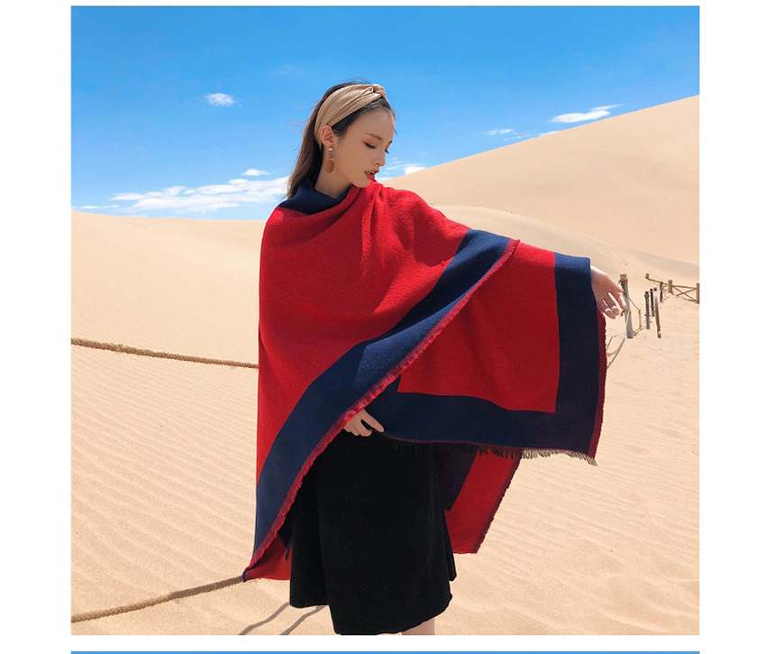 Fashion Navy Solid Color Border Knitted Imitation Cashmere Split Long Shawl,knitting Wool Scaves