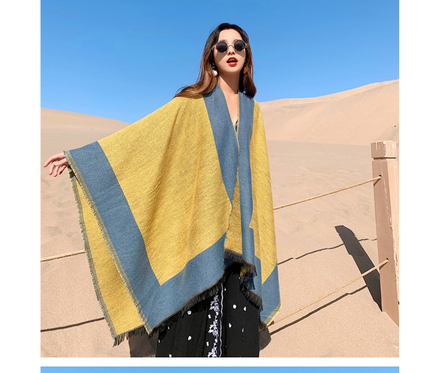Fashion Yellow. Solid Color Border Knitted Imitation Cashmere Split Long Shawl,knitting Wool Scaves
