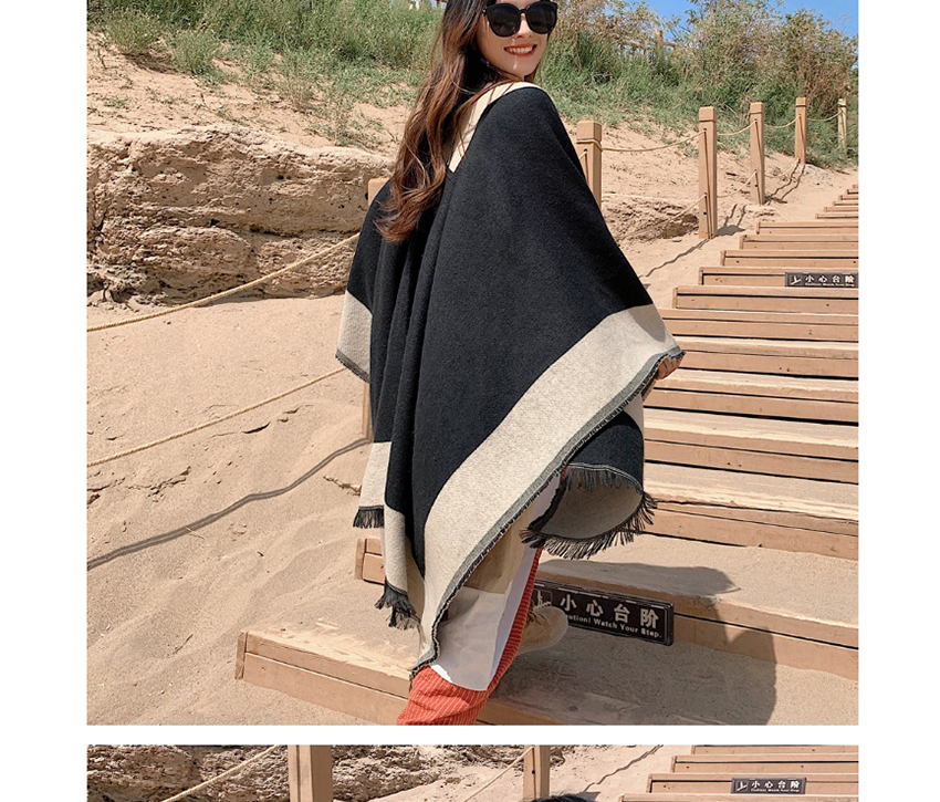 Fashion Navy Solid Color Border Knitted Imitation Cashmere Split Long Shawl,knitting Wool Scaves