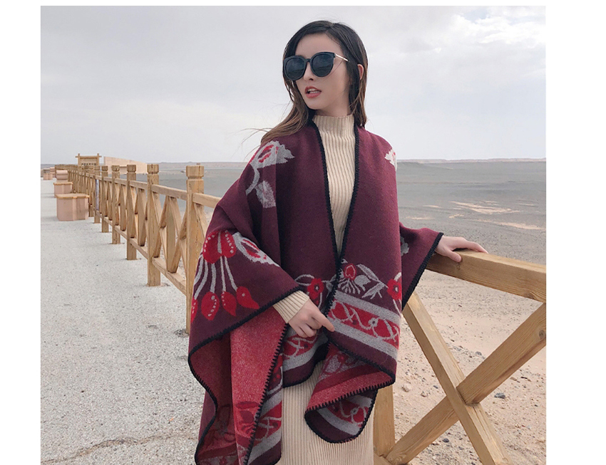 Fashion Wine Red Split Thick Warm Cashmere Cloak Shawl,knitting Wool Scaves